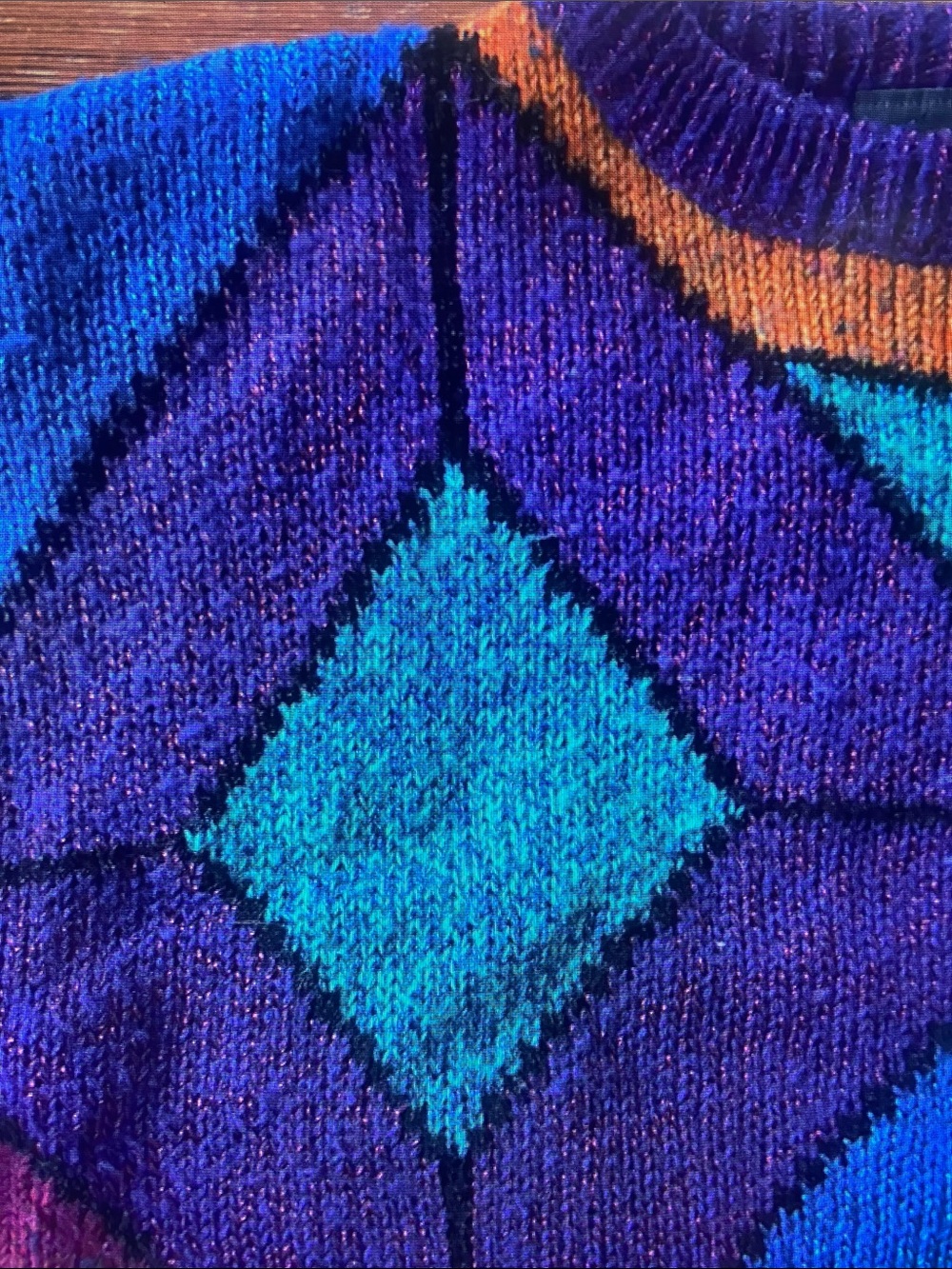 Liz Claiborne Purple Blue Teal Colorblock Geometric Sweater - Picture 2 of 2